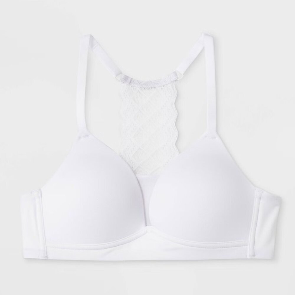 Maidenform‎ Youth Girls Size 34A Pullover Racerback Bra with Lace in White 2510